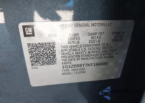 2019 Chevrolet Malibu Lt z USA, uszkodzony, nr VIN 1G1ZD5ST7KF166685